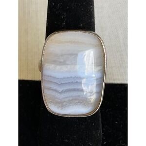 SAJEN Sterling Silver blue lace Agate gemstone ring size 7 Vintage Estate jewelr